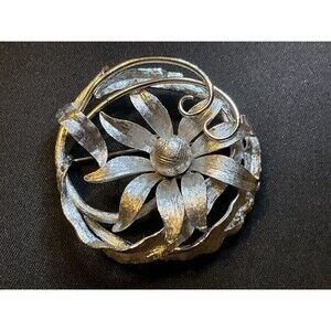 Silver Tone Flower Brooch